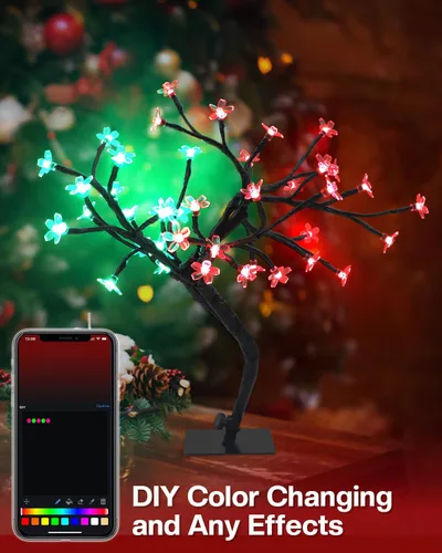 Miniatura 6 de Lámpara LED inteligente RGB con diseño de árbol de cerezo, bonsái iluminado por USB de 16 pulgadas para escritorio, temporizador de sincronización