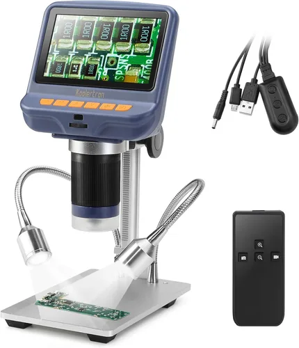 Miniatura 9 de Koolertron Microscopio digital LCD de 5.5 pulgadas, aumento de 8MP 1-1000X, 8 luces LED, batería recargable, grabación de video para reparación