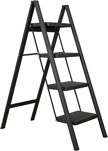 Miniatura 8 de Hershii Taburete plegable portátil de 3 escalones con pedal antideslizante, resistente y ancho, escalera de metal de acero para el hogar, estante