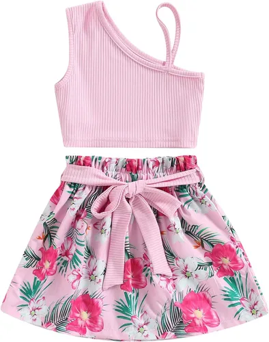 Miniatura 175 de TheFound Trajes de verano para niñas pequeñas, sin mangas, de punto acanalado, halter, pantalones cortos, ropa para recién nacidos, conjunto de 3