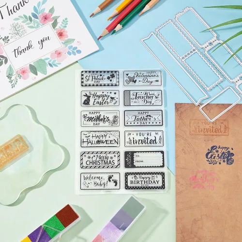 Miniatura 4 de INFUNLY Palabras sellos y troqueles de corte de vacaciones y sellos transparentes para hacer tarjetas, bricolaje, álbumes de recortes, decoración