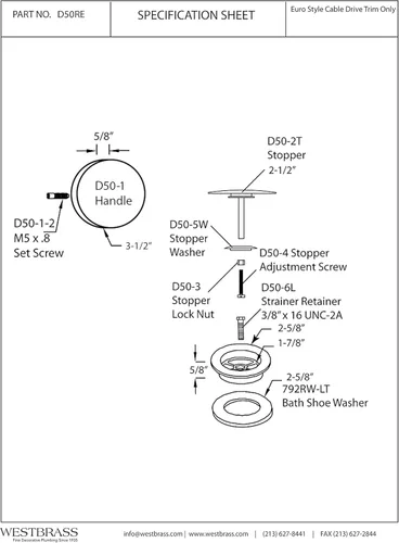 Miniatura 5 de Westbrass D50RE-62 - Moldura de repuesto para ensamblajes de desagüe de baño de accionamiento por cable, se adapta a apertura de 1-1/2 pulgadas