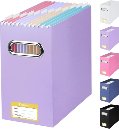 Miniatura 26 de BALEINE Caja organizadora de archivos, organizador de carpetas de archivos de cartón con asa para tamaño carta, caja de archivos colgante plegable