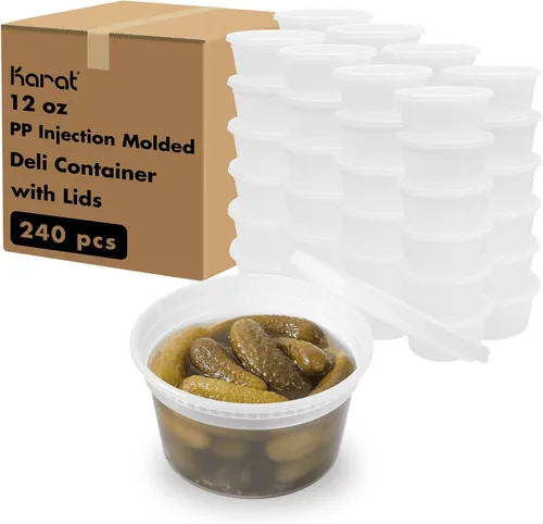 Miniatura 12 de Karat [8oz - 240 ct PP negro moldeado por inyección redondo recipientes de delicatessen con tapas (FP-IMDC8-PPB)