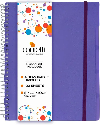Miniatura 9 de Confetti Cuaderno de espiral – 4 separadores extraíbles, cubierta a prueba de derrames, banda elástica de cierre, bolsillo de almacenamiento – Bloc