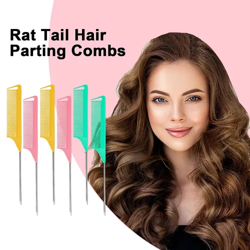 Miniatura 3 de 6 PCS Peines de Separación de Cabello Cola de Rata - Juego de Peines de Cola de Rata con Púa de Acero de Dientes Finos para Crepado para Mujeres