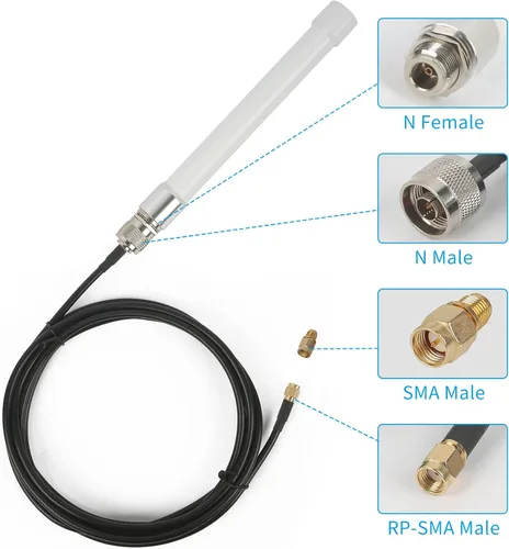Miniatura 2 de Antena WiFi de doble banda 2.4 GHz 5 GHz 5.8 GHz 8dBi RP-SMA SMA antena macho para interiores y exteriores con cable KMR195 de 10 pies
