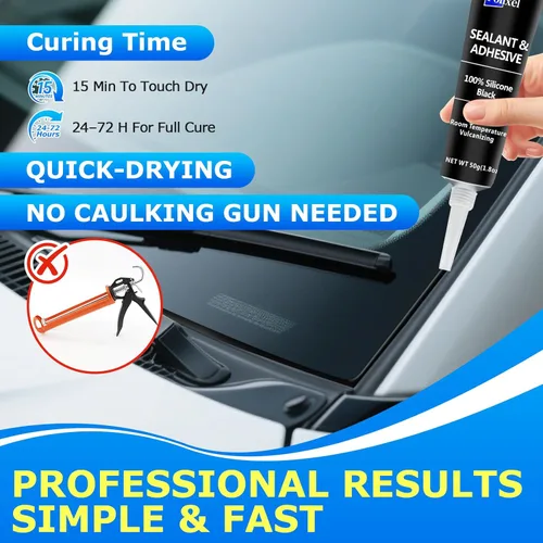 Miniatura 5 de Sellador adhesivo de silicona RTV negro, 100% silicona calafateo, sellador impermeable para cualquier propósito para automóvil, ventana, baño
