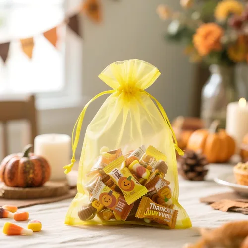 Miniatura 8 de G2PLUS 25 bolsas de organza amarillas de 5 x 7 pulgadas - Bolsas de malla transparente para joyería, bolsas de regalo de organza con cordón