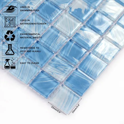 Miniatura 6 de Azulejos de mosaico de vidrio para piscina, azul, 8 pies cuadrados, azulejos impermeables para piso y pared para baño, salpicadero de cocina