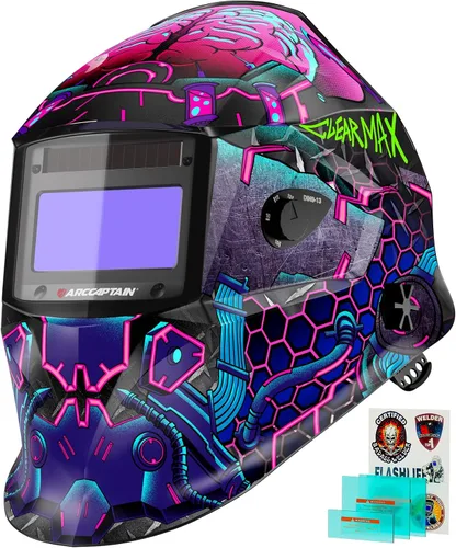 ARCCAPTAIN Casco de soldadura de pantalla de visualización grande, 1/1/1/1 capilla de soldadura de oscurecimiento automático de claridad óptica, 4