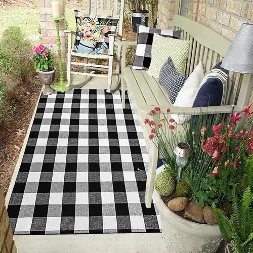 Miniatura 11 de Buffalo - Alfombra lavable de 5 x 7 pies, alfombra de algodón tejida a mano para interiores o exteriores, alfombra de área grande para sala