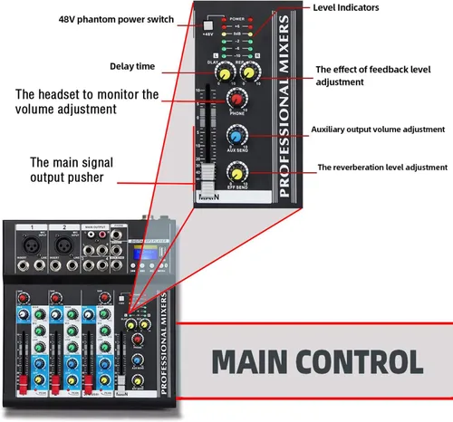 Miniatura 3 de Boytone. Mezclador de audio profesional Placa de sonido Sistema de consola Interfaz de 4 canales USB digital Bluetooth Digital MP3 Entrada