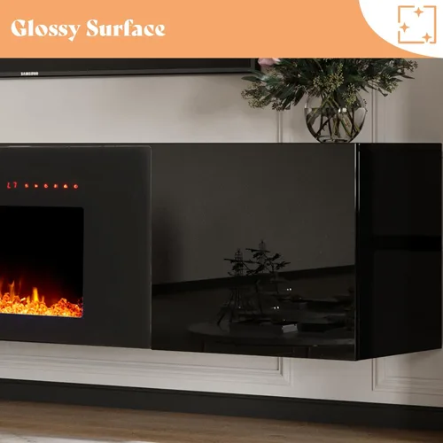 Miniatura 4 de AMERLIFE Soporte de TV Flotante con Chimenea Eléctrica de 36 Pulgadas, Centro de Entretenimiento de Chimenea Montado en la Pared con Acabado de Alto