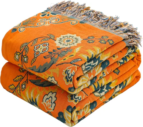 Miniatura 29 de VANJOROY - Manta bohemia de 100% algodón orgánico, transpirable, ultrasuave, decoración rústica, manta decorativa con diseño floral para todas