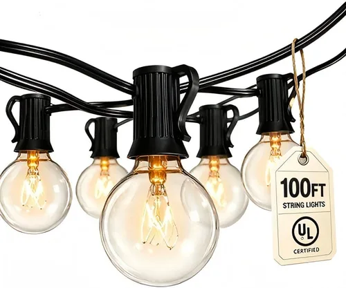 Miniatura 10 de Cadena de luces navideñas para exteriores de 25 pies, luces de patio globo G40 con 27 bombillas de vidrio transparente (2 de repuesto), luces