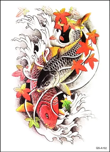 GS912 Tatuaje 8.2 x 5.7 pulgadas, pez japonés asiático de carpa Koi, tatuajes grandes, calcomanías temporales 3D, estilo tribu china de la vieja