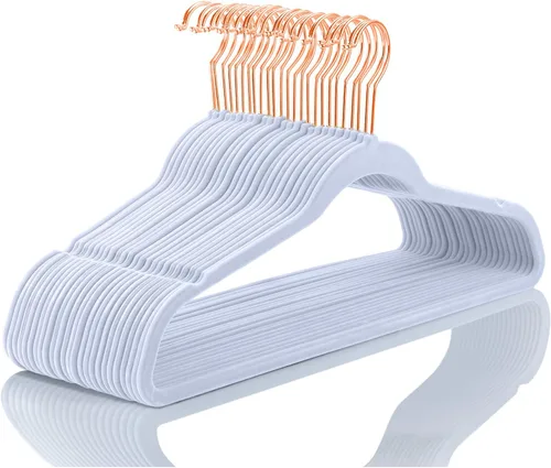 Miniatura 35 de MIZGI Perchas de Terciopelo Premium (Paquete de 50) Resistentes - Perchas de Fieltro Antideslizantes - Percha de Traje de Terciopelo Negro - Ganchos