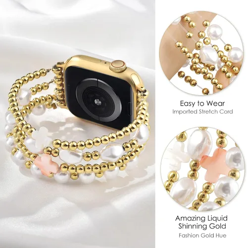 Miniatura 2 de AIRSPO Pulseras de cuentas compatibles con Apple Watch Band de 38, 40, 41, 42, 44 y 45 mm, hechas a mano, para series SE 8, 7, 6, 5, 4, 3, 2, 1