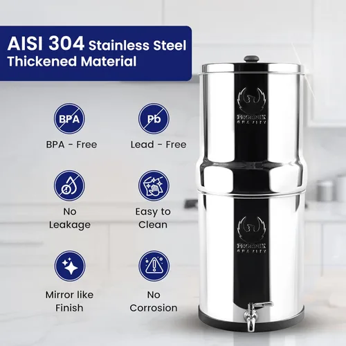 Miniatura 2 de 1.5 G Filtro de agua por gravedad Certificado NSF Filtro de agua para encimera de acero inoxidable AISI 304 2 filtros de carbón Válvula