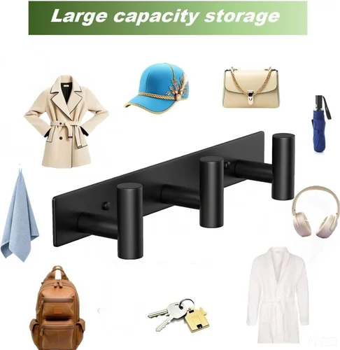 Miniatura 7 de Perchero de Pared Montado - 3 Ganchos, Ganchos de Pared de Acero Inoxidable Resistente para Toalla, Bolso de Abrigo, Perchero para Sombreros