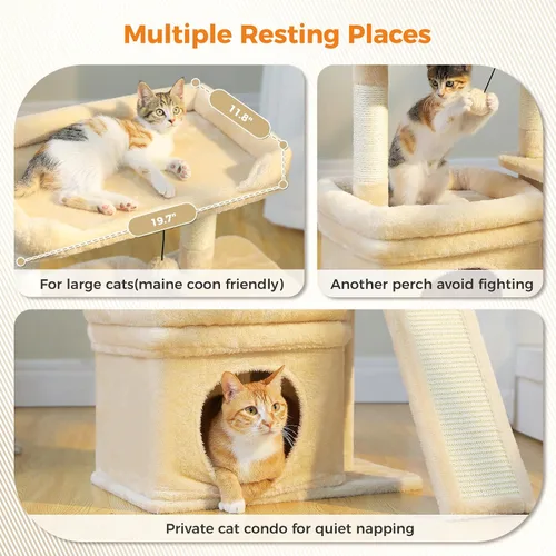 Miniatura 2 de PEQULTI Torre de árbol para gatos pequeños para gatos adultos grandes con percha superior ancha, condominio privado para gatos y poste rascador