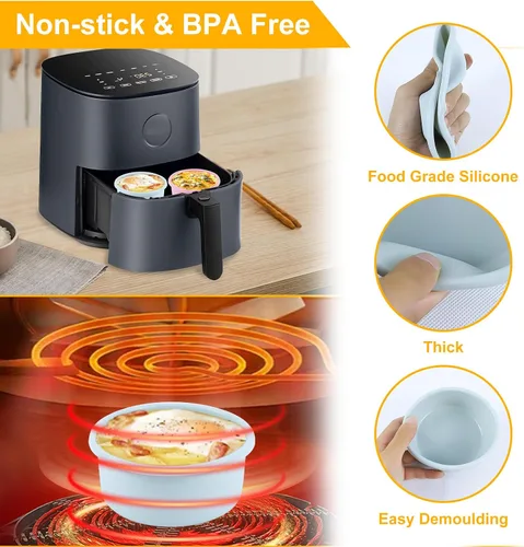 Miniatura 4 de Molde de silicona para freidora de aire, 4 unidades de 4.5 x 2 pulgadas, moldes de silicona antiadherentes reutilizables para huevos, tazas