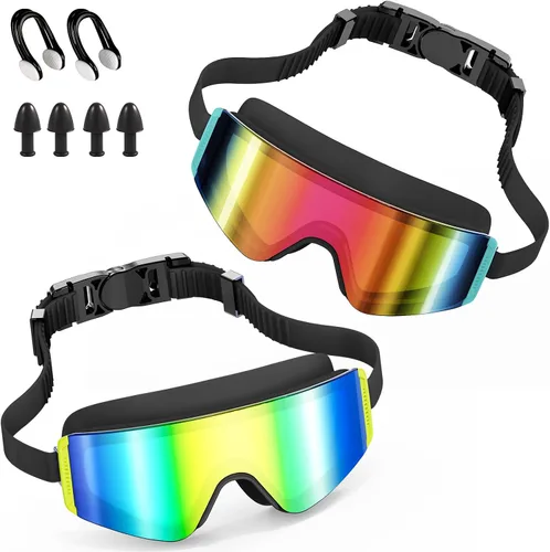 Miniatura 13 de Aegend Paquete de 2 gafas de natación para niños, marco grande, antivaho, silicona suave, a prueba de fugas, protección UV para niños y niñas de 3 a