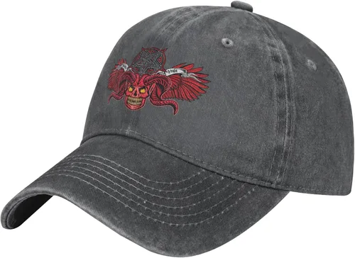 Cowboy Hat Trendy Hats for Man and Women Djustable Four Season Outdoor Baseball Cap of Hell Skull with Angel Deep Heather