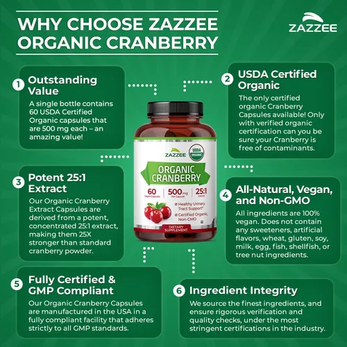 Miniatura 6 de Zazzee Extracto de arándano orgánico USDA 25:1, 500 mg por cápsula, 60 cápsulas veganas, suministro de 2 meses, extracto concentrado estandarizado