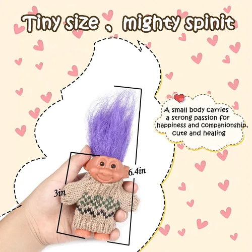 Miniatura 3 de 2 PIEZAS Muñecos Retro Lucky Troll con Suéteres Tejidos a Mano - Coloridos, Adorables, Ideales para Colecciones, Proyectos Escolares, Manualidades