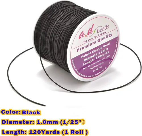 Miniatura 4 de AD Beads Cordón elástico negro de 120 yardas de 0.039 pulgadas para abalorios, pulseras, fabricación de joyas (negro)