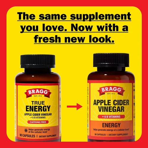 Miniatura 6 de Bragg Energy Cápsulas de vinagre de sidra de manzana con vitaminas B-12, 90 cápsulas, control de peso, sin OMG, vegano, sin gluten, sin azúcar