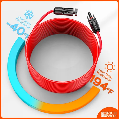Miniatura 3 de RICH SOLAR Cable de extensión de panel solar negro de calibre 10, 10 AWG, 10 pies, color rojo + 10 pies, cable de extensión de panel solar negro