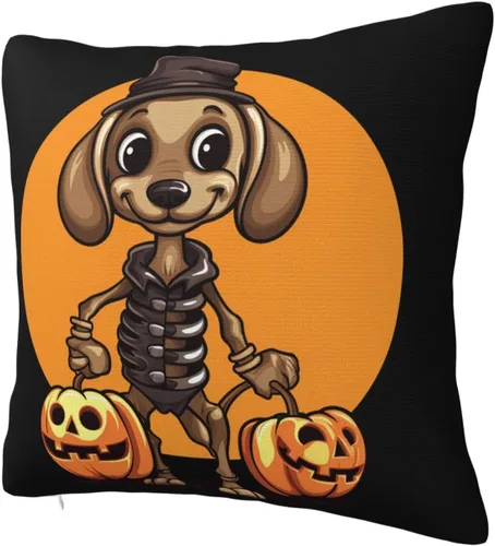 Miniatura 2 de Happy Halloween - Fundas de almohada de perro salchicha de esqueleto de perro salchicha de 22 x 22 pulgadas, funda de cojín para interiores