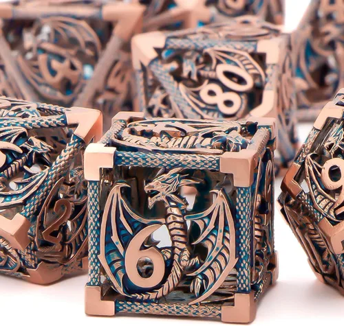 Miniatura 10 de KERWELLSI Juego de dados huecos D&D con caja de regalo, 7 dados de metal poliédrico D y D para juegos de rol, dados de dragón de mazmorra D20 D12