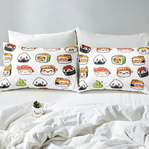 Miniatura 5 de Feelyou Juego de ropa de cama con patrón de sushi, funda de edredón de estilo japonés para niños, niñas, adolescentes, funda de edredón con temática