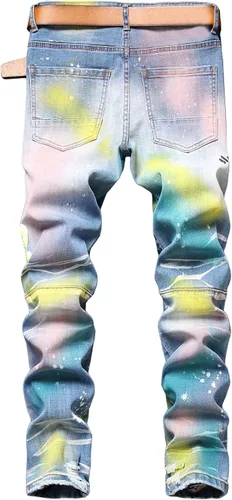 Miniatura 208 de Baylvn - Pantalones de mezclilla entallados y estampados para hombre con corte recto