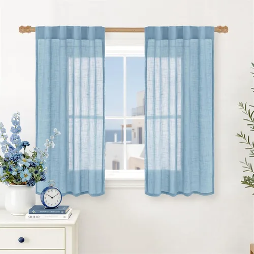 Miniatura 31 de LAMIT Cortinas de lino beige de 30 pulgadas de largo para ventanas pequeñas, cortinas semitransparentes filtrantes de luz, pestaña trasera