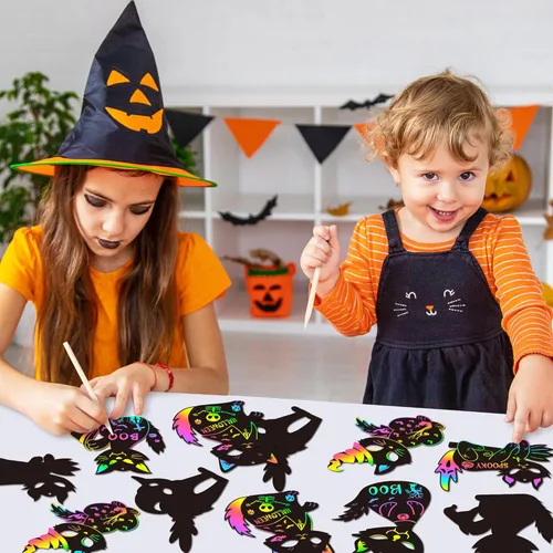 Miniatura 5 de CY2SIDE Tarjetas de rascar de gato negro de Halloween - Juego de 60 piezas de tarjetas de ornamento espeluznante de Halloween para niños, kit