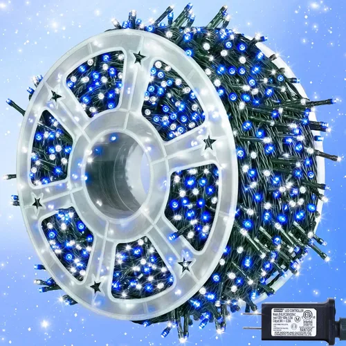 Miniatura 12 de kemooie 500 luces LED de Navidad rosadas, luces de Navidad de 164 pies para exteriores, enchufables, impermeables, con 8 modos de parpadeo