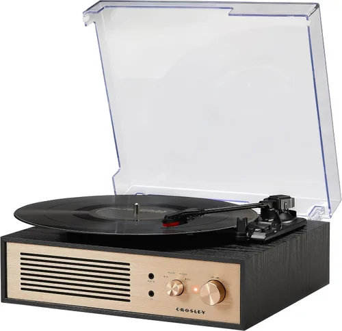 Miniatura 6 de Crosley CR6045A-BK Miles 3-Velocidades Bluetooth Entrada/Salida Reproductor de Discos Tocadiscos con Altavoces Integrados, Negro