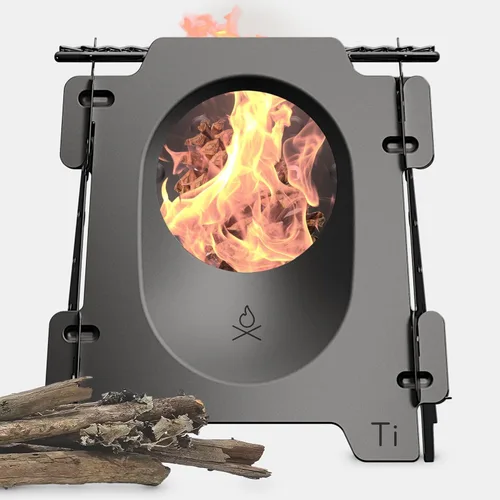 Überleben | Stöker Estufa de Camping de Titanio – Estufa de Leña Ultraligera de 7.7oz con Empaque Plano para Mochileros, Senderismo y Cocina al Aire