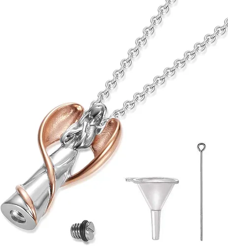 Miniatura 5 de Gisunye Collar de urna de cremación para cenizas medallón de recuerdo de ala de ángel acero inoxidable joyería de cremación cruzada colgante