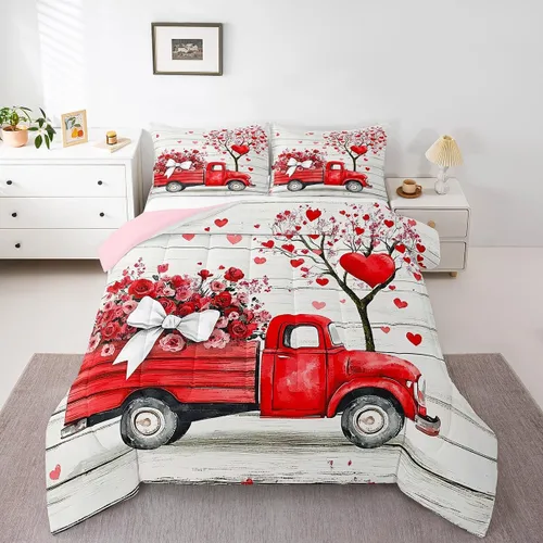 Miniatura 13 de Juego de edredón para el día de San Valentín, tamaño individual, ropa de cama romántica de gnomo para niños y niñas, pareja, con corazón rojo