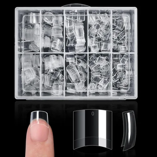 Buqikma 500 puntas de uñas cortas para uñas acrílicas, puntas artificiales cortas transparentes para manicura con caja (caja rosa con puntas)
