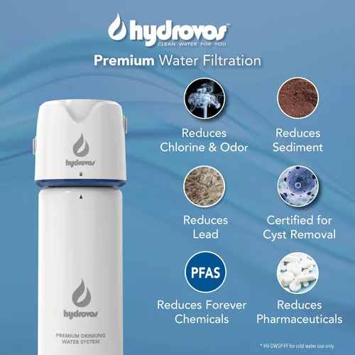 HYDROVOS Paquete de sistema de filtro de agua para debajo del fregadero, certificado NSF e IAPMO que reduce PFOA, PFAS, plomo, quistes, productos