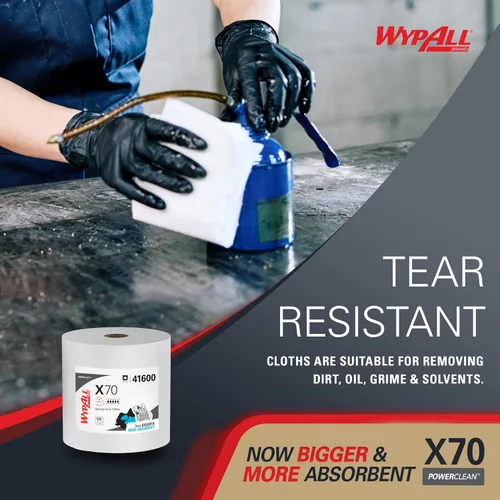 Miniatura 6 de WypAll PowerClean X70 - Toallitas de servicio mediano (41600), Jumbo, toallas de larga duración, color blanco