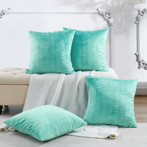 Miniatura 14 de Juego de 2 fundas de almohada decorativas de terciopelo a rayas plisadas de 14 x 26 pulgadas, funda de cojín rectangular suave y elegante para sofá