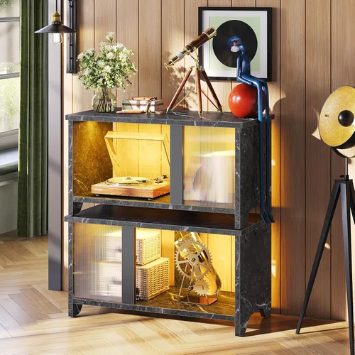 Miniatura 6 de Pinmoco Soporte de TV LED para televisores de hasta 65 pulgadas, extensible uno al lado del otro o apilable, con almacenamiento, consola de TV Negro